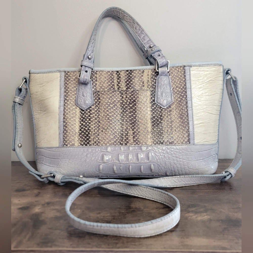 Brahmin Satchel in Cream and Gray